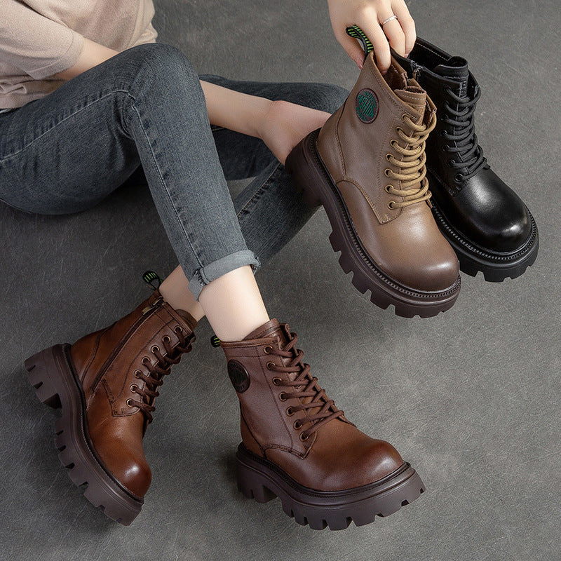 Women Casual Fashion Thick Soled Leather Boots Newgew Shoes