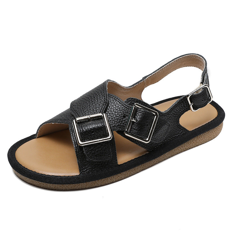 Women Retro Leather Casual Summer Sandals Newgew Shoes