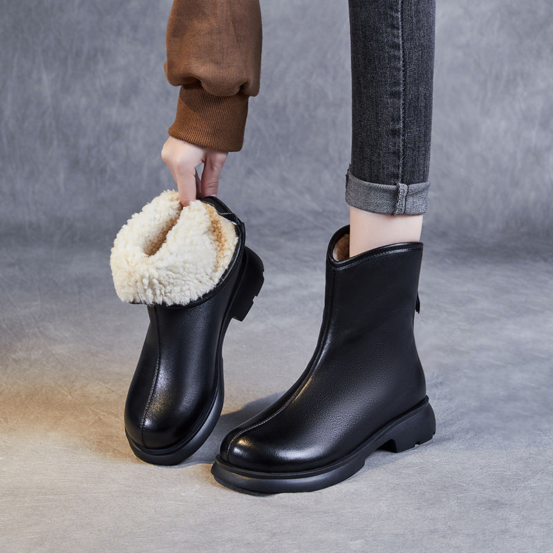 Women Minimalist Leather Woolen Furred Snow Boots Newgew Shoes