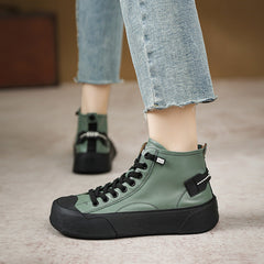 Women Autumn Leather Low Platform Ankle Boots Newgew Shoes