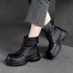 Women Retro Solid Leather Platform Boots Newgew Shoes