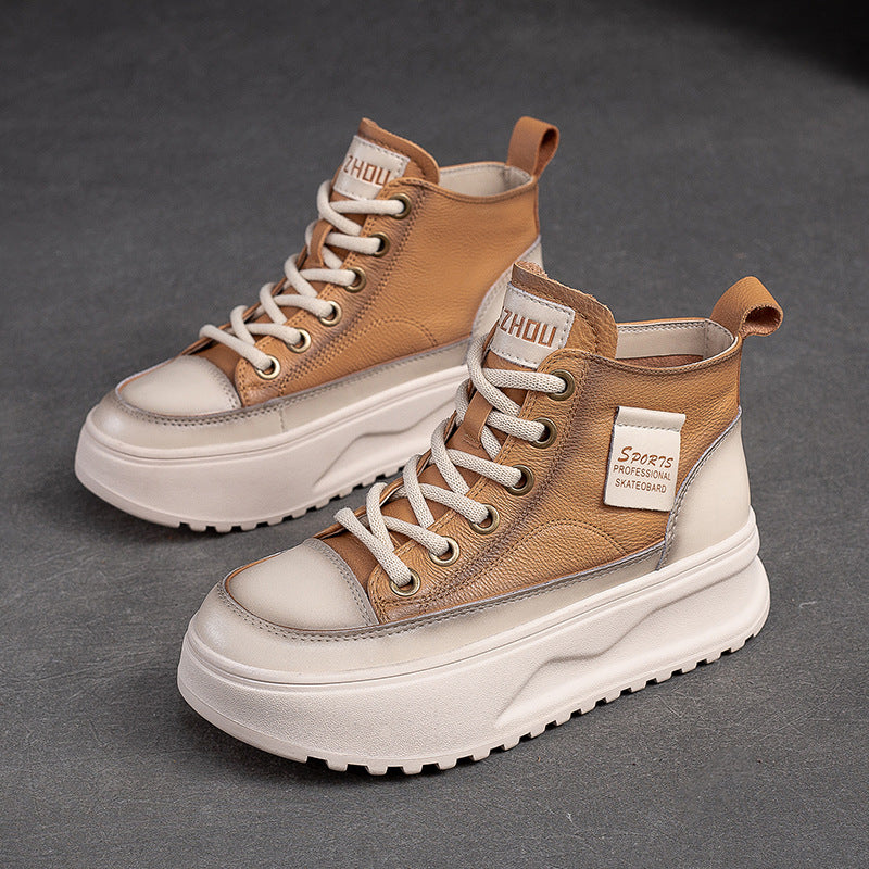 Women Fashion Leather Thick Soled High Top Skate Shoes Newgew Shoes