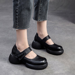 Women Retro Leather Chunky Platform Casual Shoes Newgew Shoes