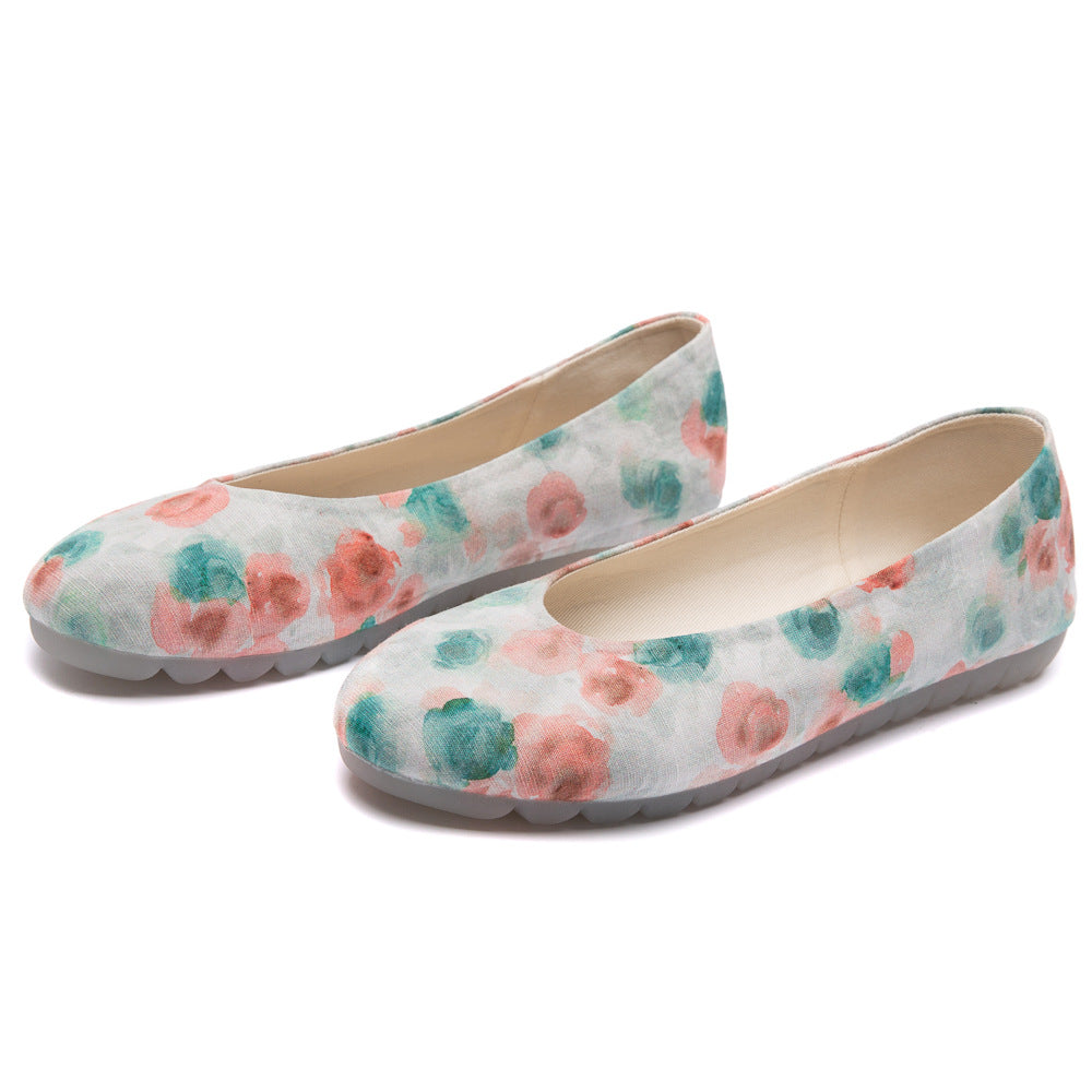 Women's Different Spring Fresh Printed Cloth Cotton And Linen Canvas Shoes Newgew