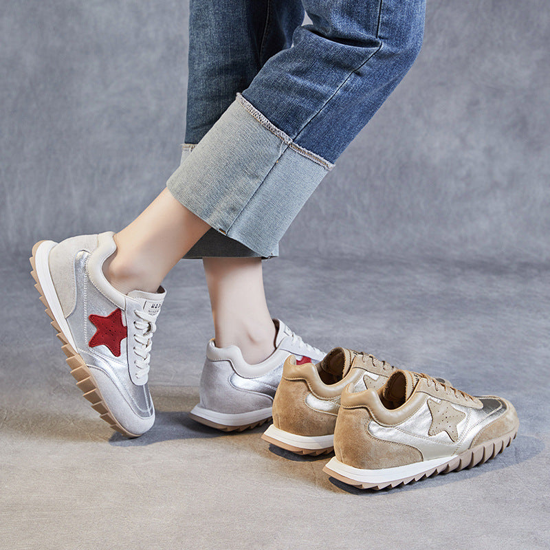 Women Retro Patchwork Leather Casual Training Shoes Newgew Shoes