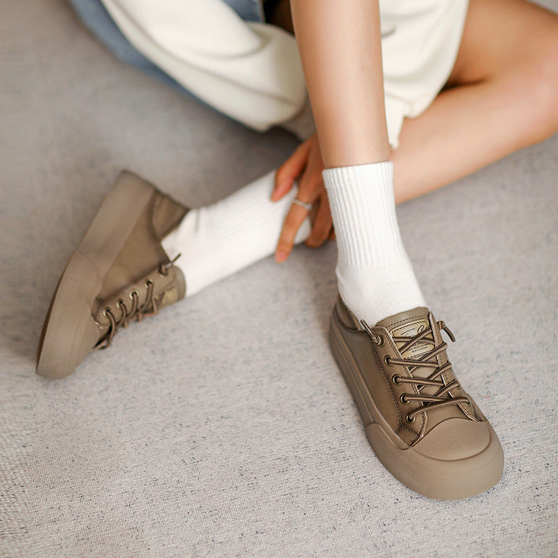 Women Retro Leather Flat Casual Shoes Newgew Shoes