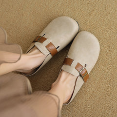 Women Retro Soft Leather Flat Mules Newgew Shoes