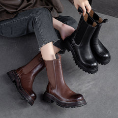 Women Retro Minimalist Leather Mid-Calf Boots Newgew Shoes