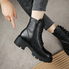 Women Classic Minimalist Leather Chunky Platform Combat Boots Newgew Shoes