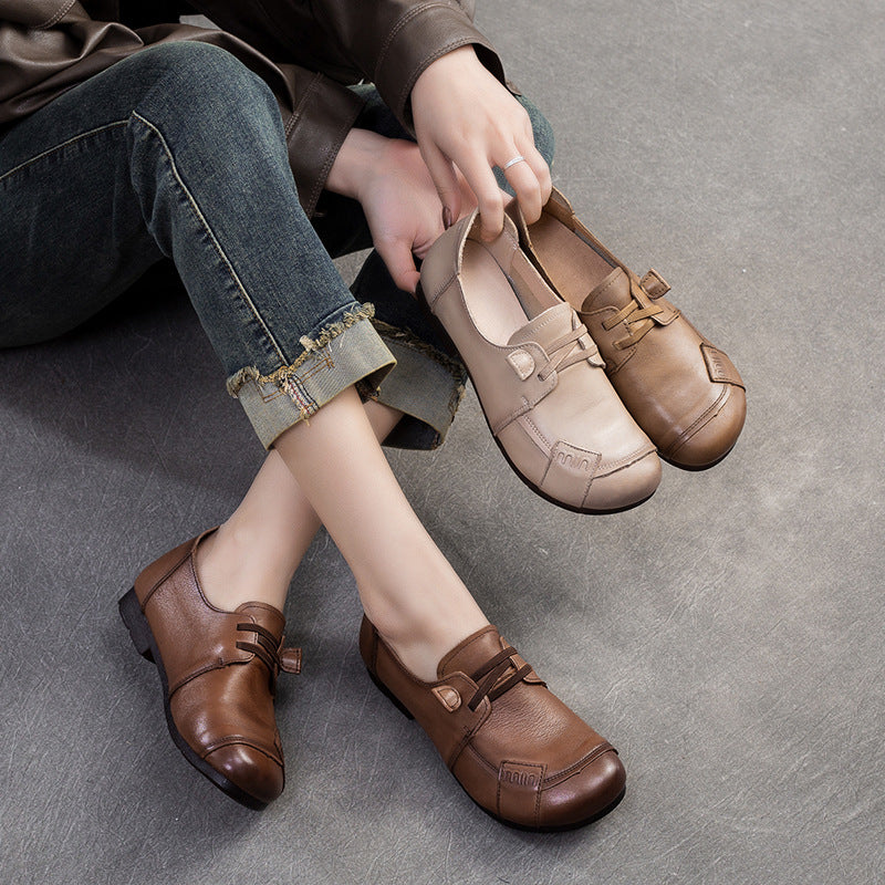Women Retro Minimalist Leather Soft Flat Casual Shoes Newgew Shoes