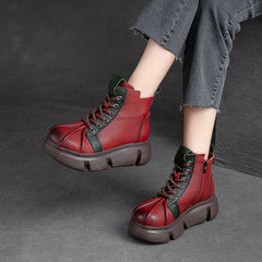 Women Retro Patchwork Leather Casual Ankle Boots Newgew Shoes