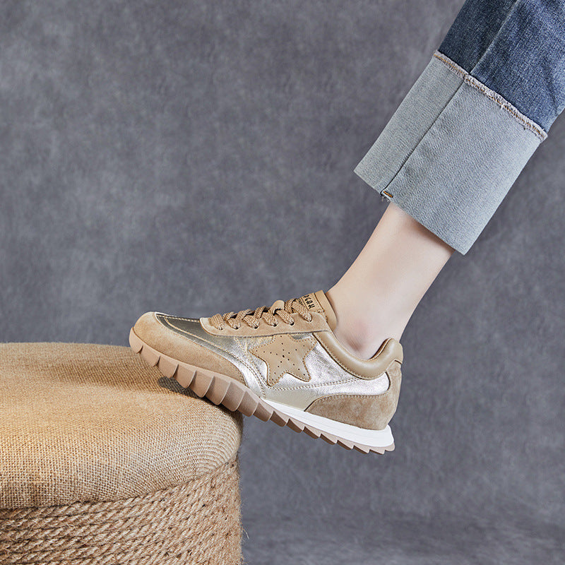 Women Retro Patchwork Leather Casual Training Shoes Newgew Shoes