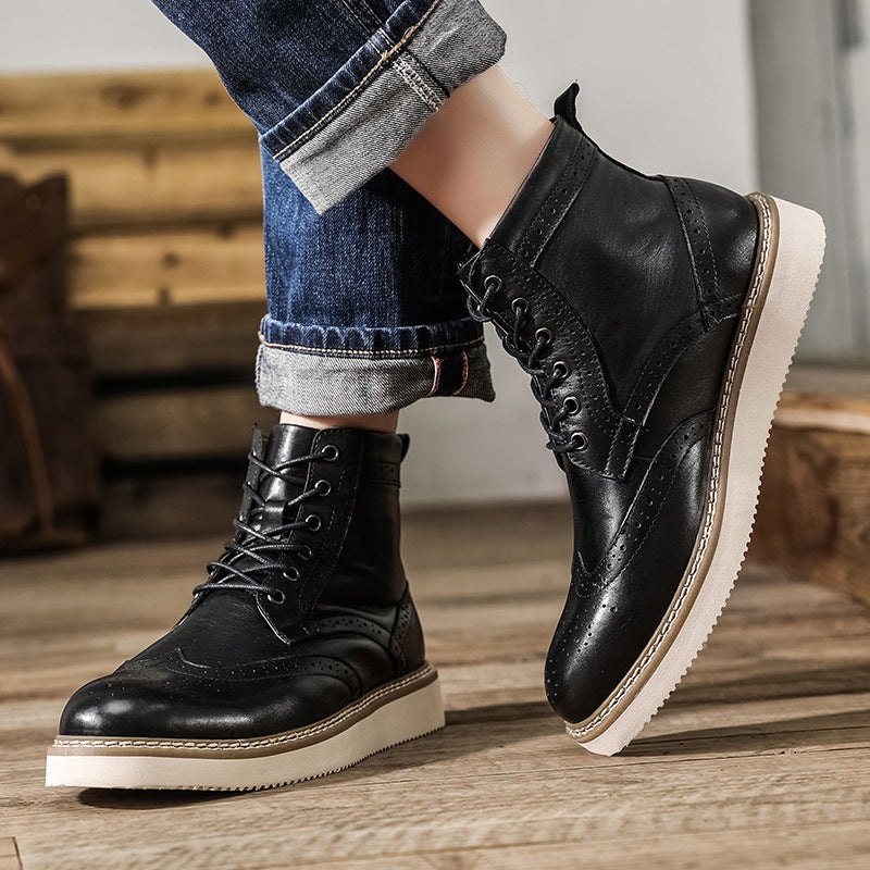 Men Retro Polished Carve Cowhide Leather Boots Newgew Shoes