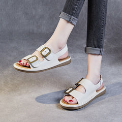 Women Buckler Soft Leather Summer Casual Sandals Newgew Shoes