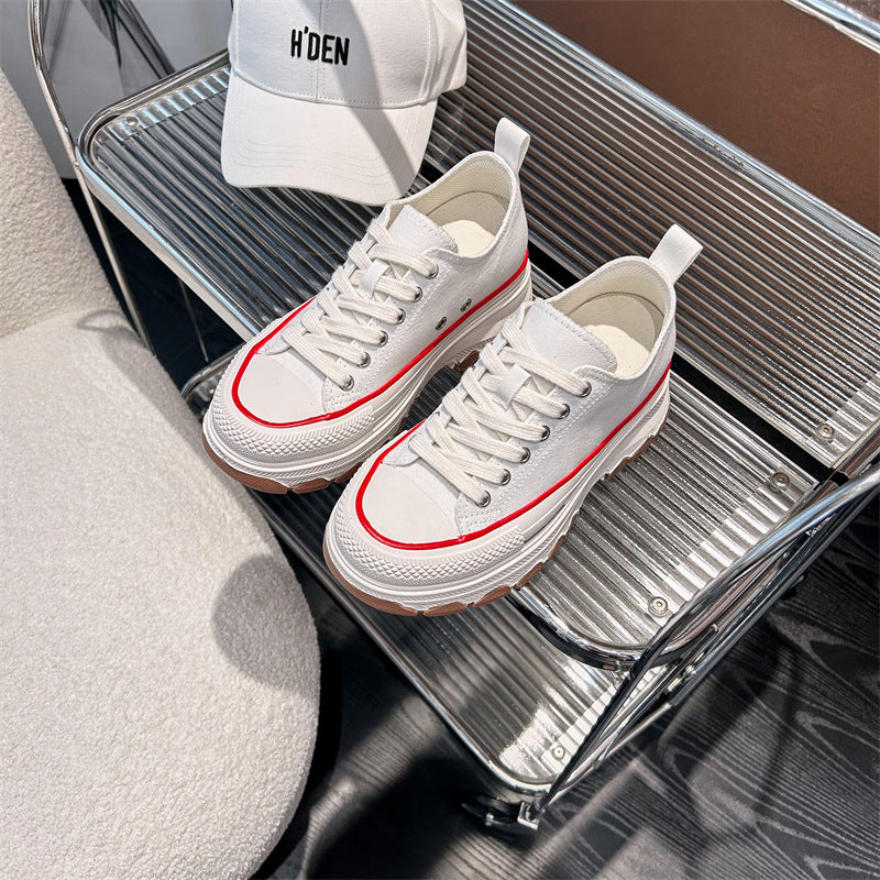 Women's Platform Height Increasing Insole Wave Bottom Canvas Shoes Newgew
