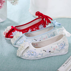 Chinese Clothing Bead Curtain Wedding Red Canvas Shoes Newgew