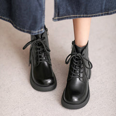 Women Retro Patchwork Leather Chunky Heel Boots Newgew Shoes