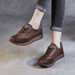 Women Retro Patchwork Leather Casual Shoes Newgew Shoes