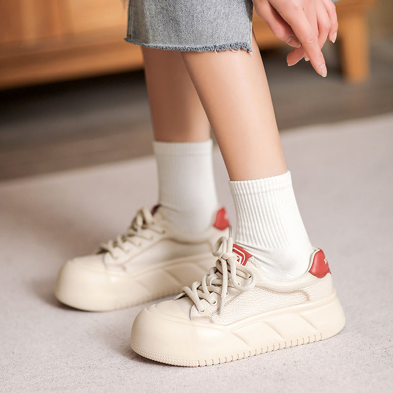 Women Minimalist Color Matching Leather Casual Shoes Newgew Shoes
