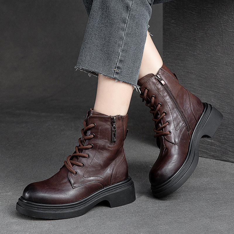 Women Retro Patchwork Leather Casual Boots Newgew Shoes