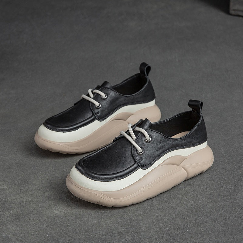 Women Retro Minimalist Leather Thick Soled Casual Shoes Newgew Shoes