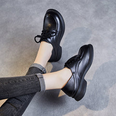 Women Handmade Retro Solid Leather Casual Shoes Newgew Shoes