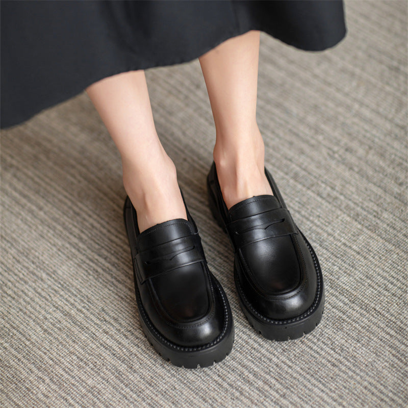 Women Retro Minimalist Thick Soled Leather Loafers Newgew Shoes