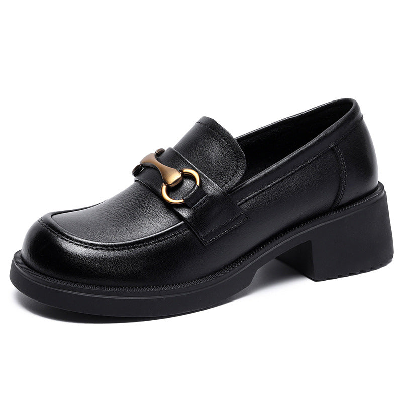 Women Retro Leather Wedge Loafers Newgew Shoes