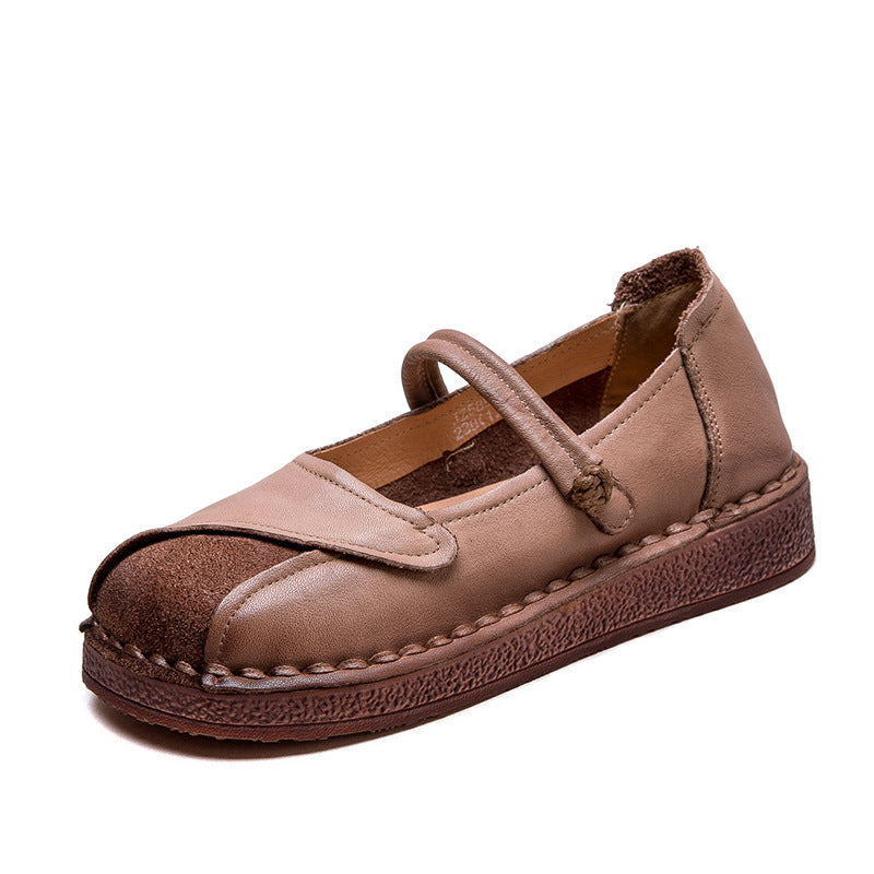 Women Retro Patchwork Leather Flat Casual Shoes Newgew Shoes