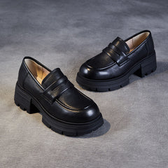 Women Minimalist Comfort Leather Platform Black Loafers Newgew Shoes