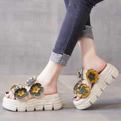 Women Leather Soft Casual Platform Slides Newgew Shoes