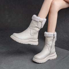 Women Retro Patchwork Leather Furred Snow Boots Newgew Shoes