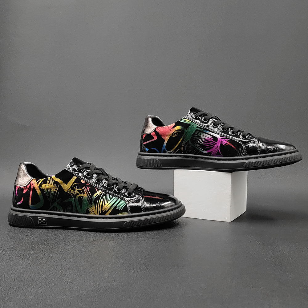 Men Stylish Fashion Print Leather Flat Casual Shoes Newgew Shoes