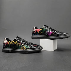 Men Stylish Fashion Print Leather Flat Casual Shoes Newgew Shoes
