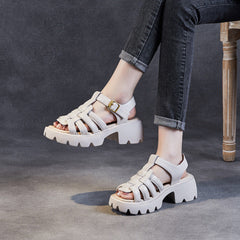 Women Retro Summer Plaited Leather Lug Sole Sandals Newgew Shoes