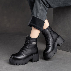 Women Leather Furred Chunky Platform Winter Boots Newgew Shoes