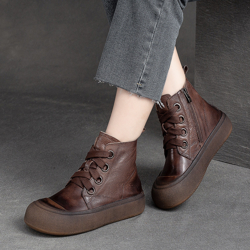 Women Autumn New Trendy Retro Leather Boots Newgew Shoes