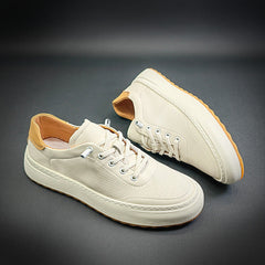 Men Breathable Leather Fashion Flat White Sneakers Newgew Shoes