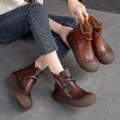 Women Retro Leather Thick Soled Ankle Boots Newgew Shoes