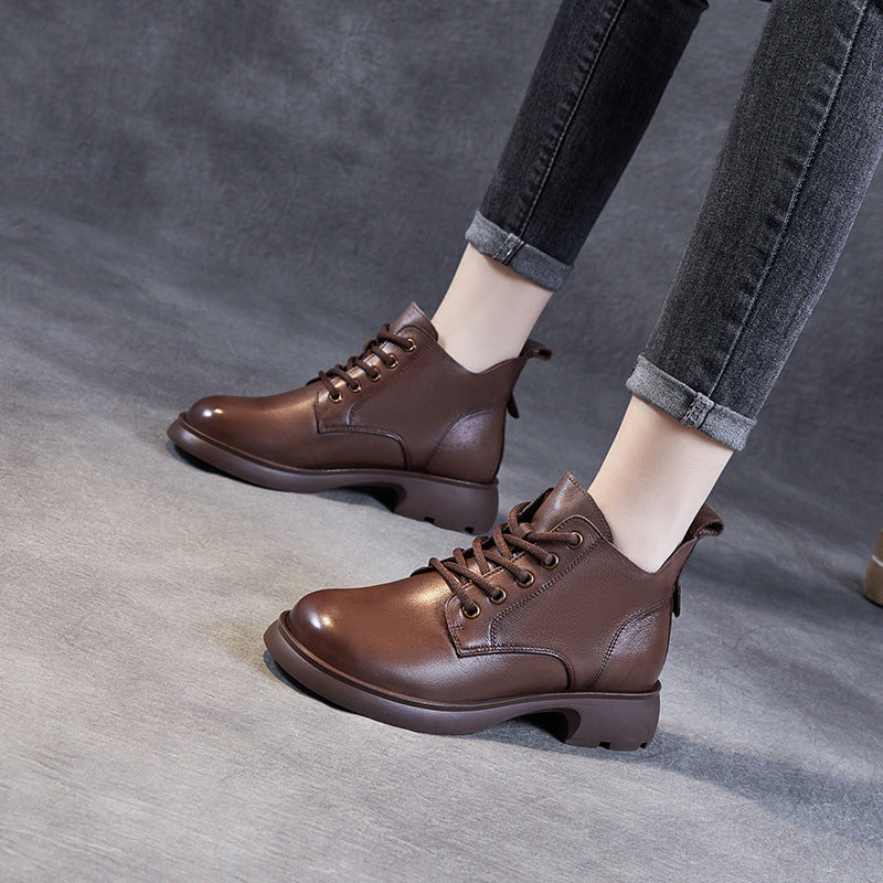 Women Solid Patchwork Leather Lug Sole Boots Newgew Shoes