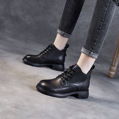 Women Minimalist Retro Leather Lace Up Ankle Boots Newgew Shoes