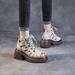 Women Casual Leather Chunky Heel Sandals Newgew Shoes