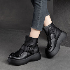 Women Retro Minimalist Leather Platform Boots Newgew Shoes