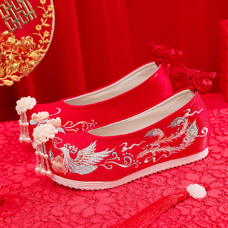 Women's Winter Fleece-lined Pearl Tassel Warped Head Canvas Shoes Newgew