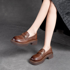 Women Retro Minimalist Leather Casual Loafers Newgew Shoes