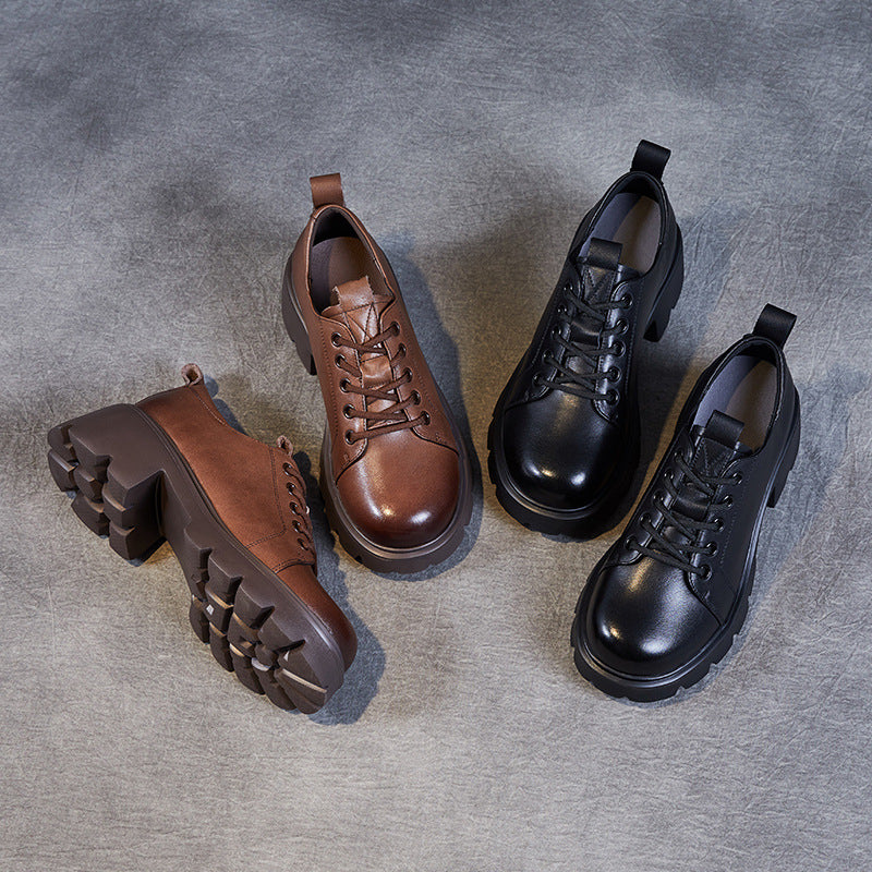 Women Retro Minimalist Leather Chunky Heel Casual Shoes Newgew Shoes