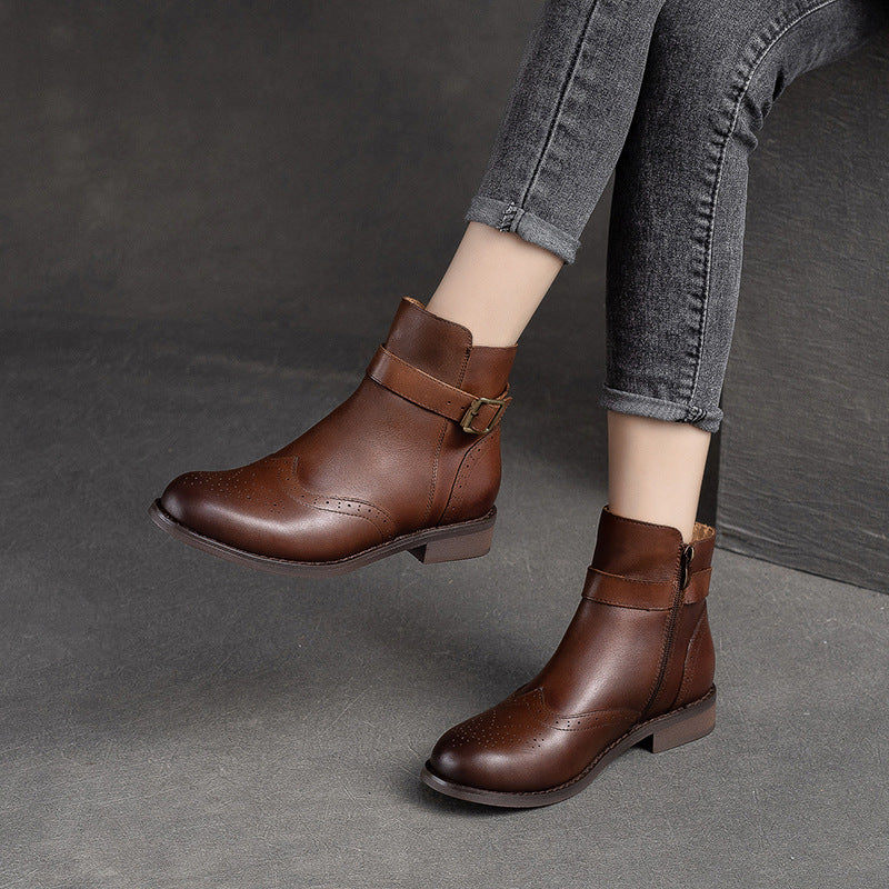 Women Classic Patchwork Leather Flat Boots Newgew Shoes