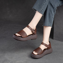 Women Retro Solid Leather Summer Platform Sandals Newgew Shoes