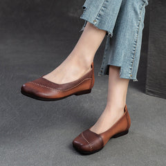 Women Retro Color Matching Leather Soft Flats Newgew Shoes