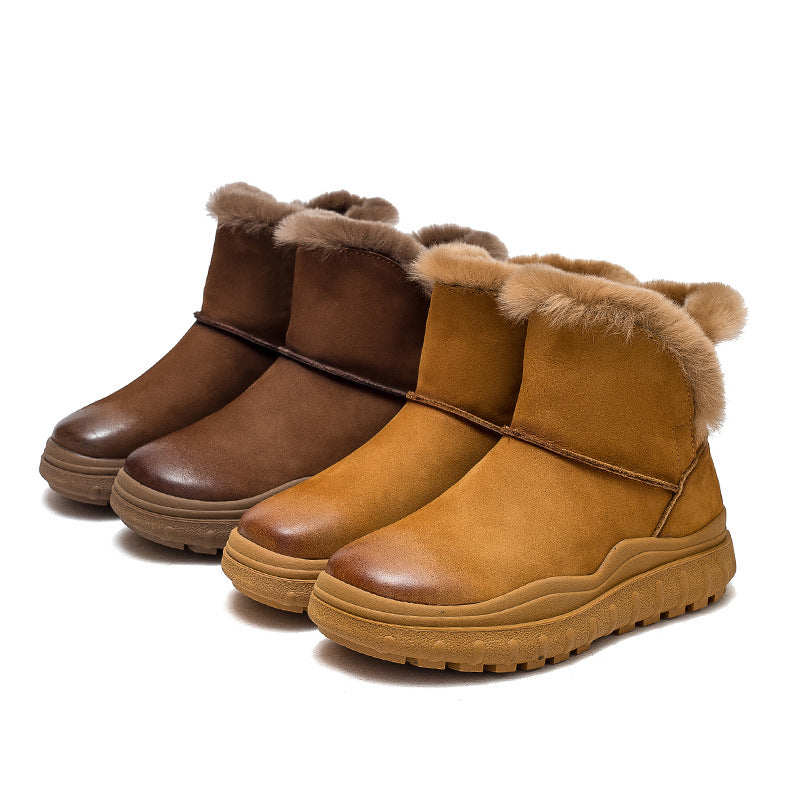 Women Minimalist Cowhide Leather Furred Snow Boots Newgew Shoes